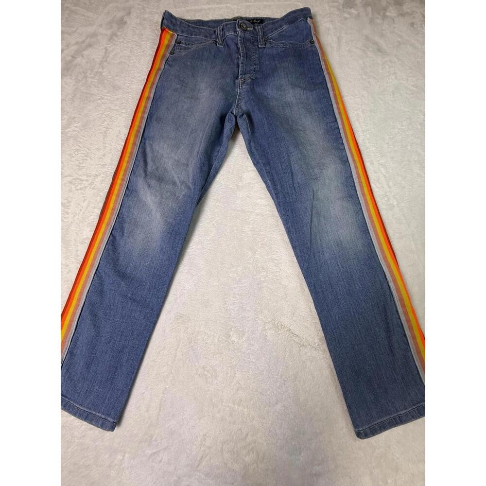 Please Denim Jeans Button Fly Made in Italy Neon Stripes Women’s XSmall